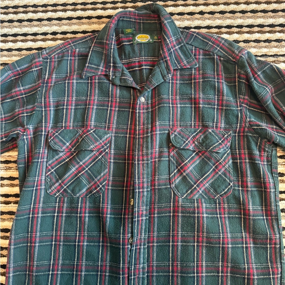 Cabela's Green and Red Casual Button Down Shirt